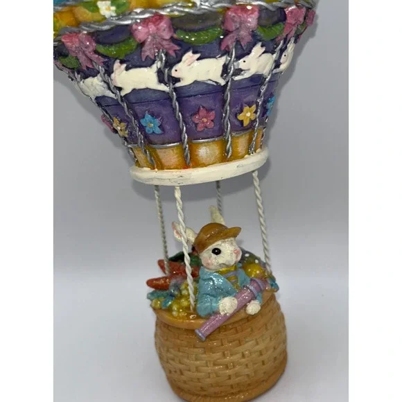 Vintage HTF Beautiful Happy Easter Bunny Rabbit In A Hot Air Balloon Flying - Picture 7 of 16